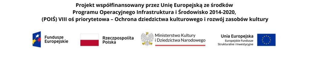 Informacja o funduszach na budowę sali koncertowej. N dole loga Unii Europejskiej Ministerstwa Kultury i Sztuki oraz flaga Polski